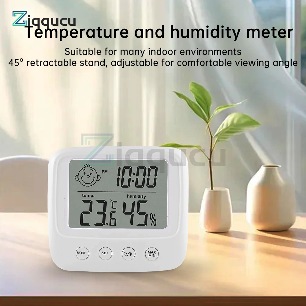 New Smiley Electronic Thermometer Hygrometer Clock LCD Digital Temp Humidity Meter Home Indoor Outdoor Weather Station