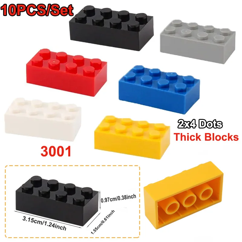 

10PCS 2x4 Dots Small Particle Bricks Bulks Creative Construction 3001 Assembled DIY Toy MOC Building Block Accessories Kids Gift