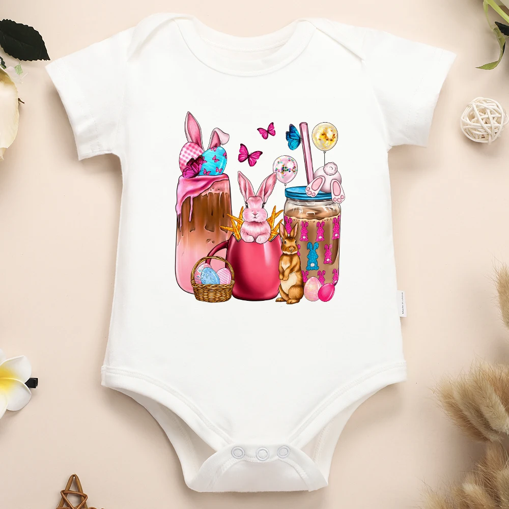 

2024 Newborn Bodysuit Easter Egg Rabbit Print Cute Baby Boys and Girls Clothes Pure Cotton Infant Onesies O-neck Cozy Breathable