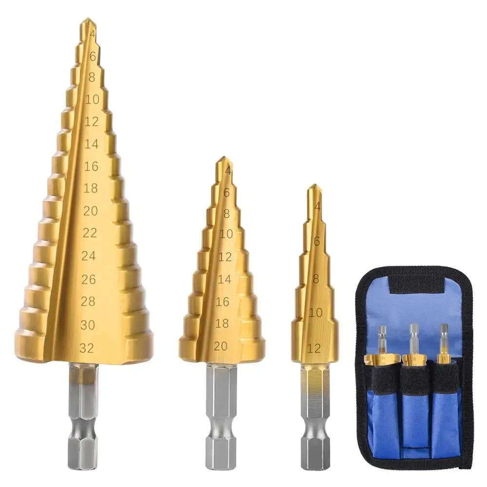 3 Cái/bộ 3-12Mm 4-12Mm-20Mm HSS Thẳng Rãnh Bước Mũi titan Gỗ Phủ Lỗ Kim Loại Dao Cắt Lõi Khoan Bộ Dụng Cụ