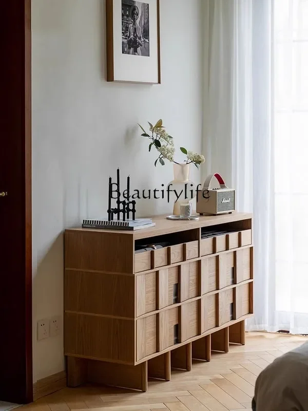

S Nordic Oak Black Light Luxury Solid Wood Simplicity Living Room Storage Cabinet Bedroom Bed Front Cabinet
