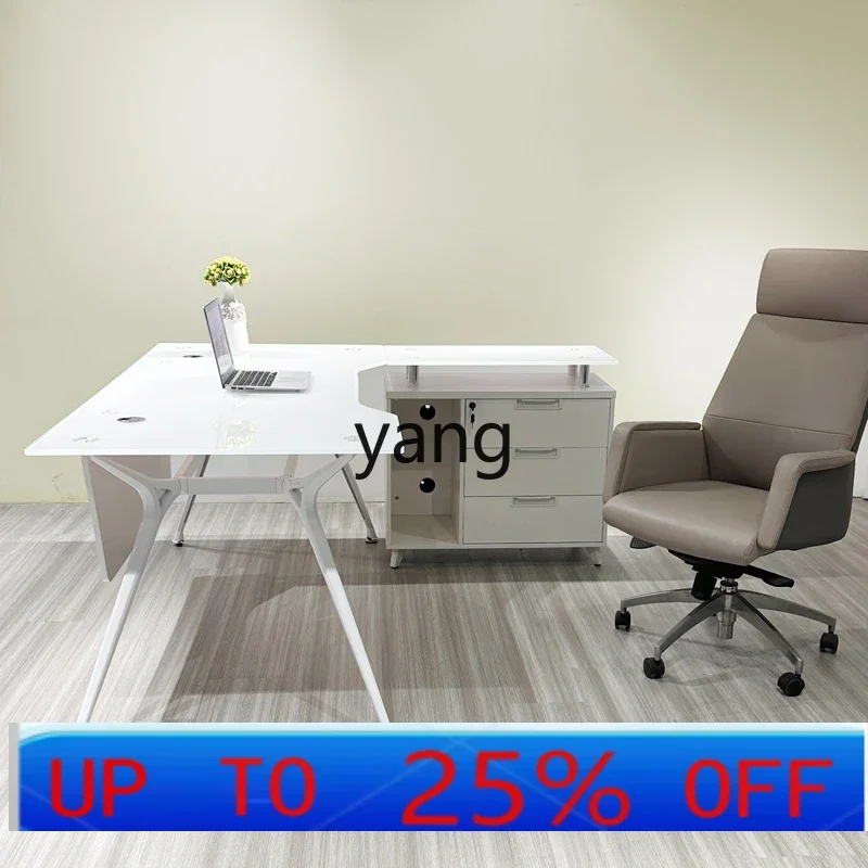 

LMM simple table tempered glass high-end manager desk office combination