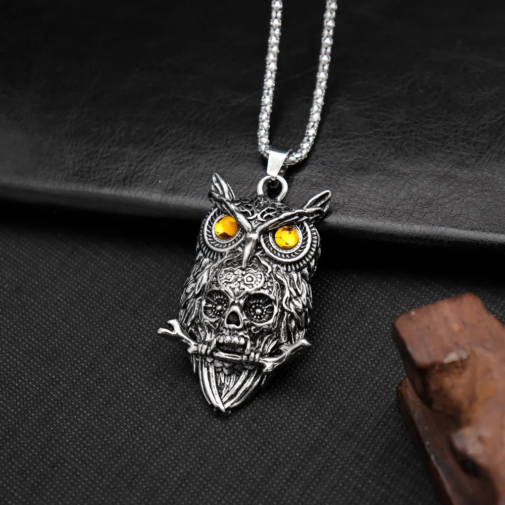 Dark Punk Gothic Skull Owl Retro Alloy Pendant Necklace Personality Men Hip Hop Pendants Jewelry Fashion Necklace Accessory