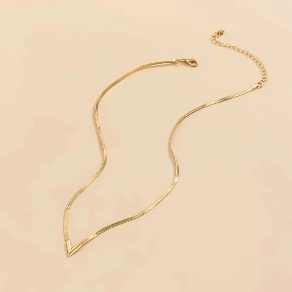 Simple V-shaped Snake Chain Brass Lightweight Stainless Steel Necklace Fineness Clavicular Chain Men