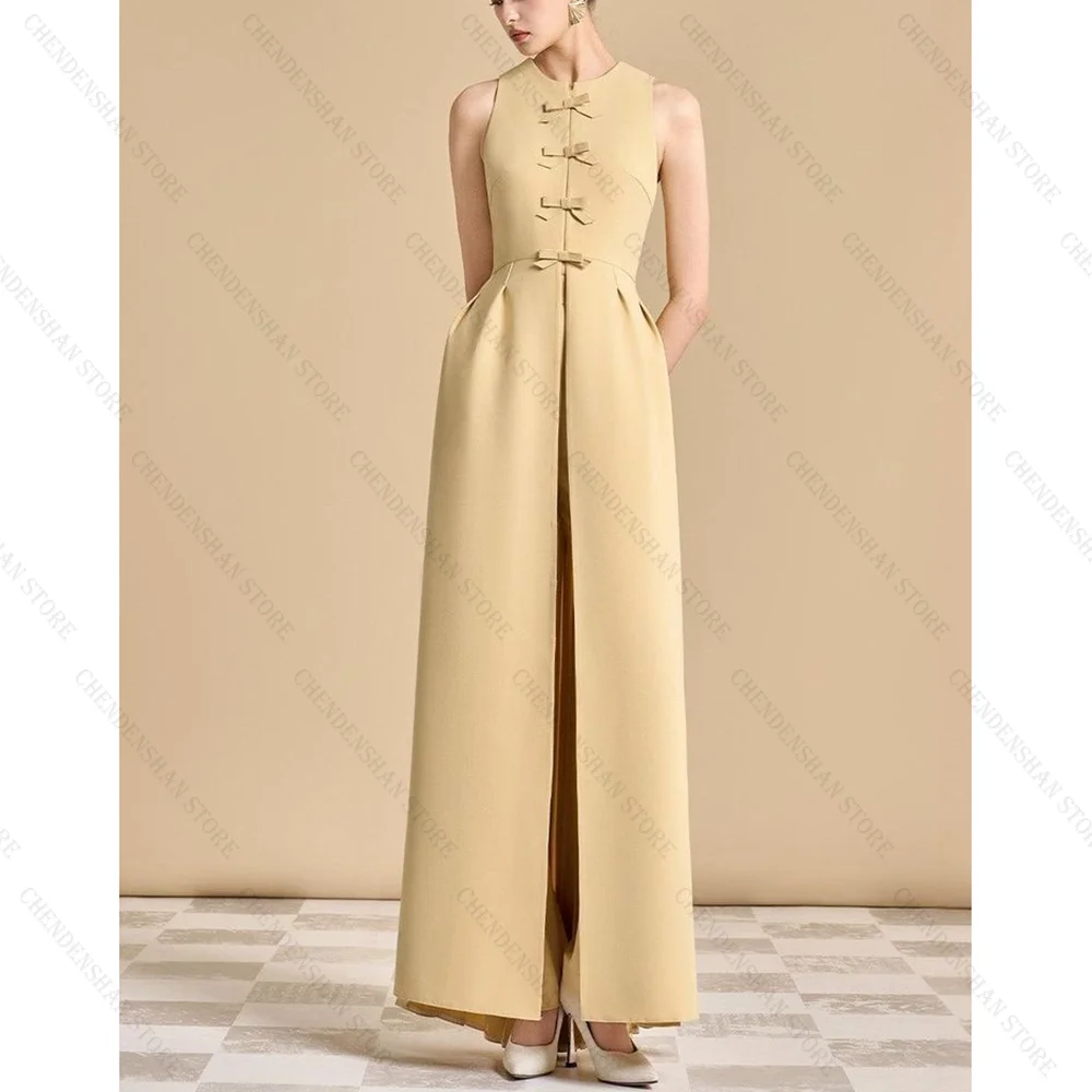 

Elegant Yellow O Neck Slim A-Line Evening Dress Chic Prom Gown Robes De Soirée Customized Dresses
