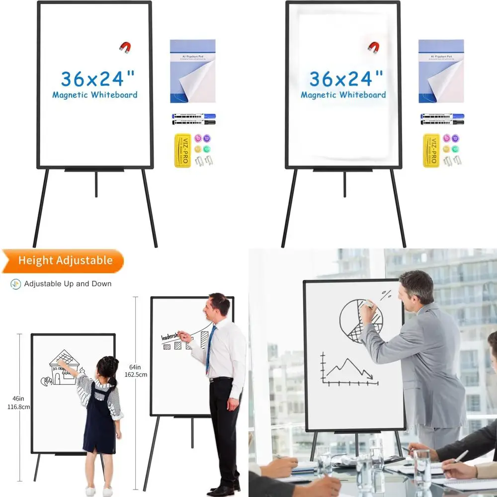 حامل سبورة بيضاء مغناطيسي محمول باللون الأسود، 36 × 24، لوح مسح جاف قابل للتعديل الارتفاع للاستخدام المنزلي والمكتب والمدرسة