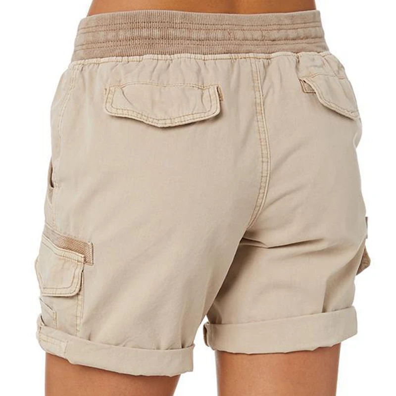 Summer Woman Casual Shorts Elastic Waist Cotton Shorts Beach Cargo Pocket Short Office Lady Casual Loose Harajuku Pants