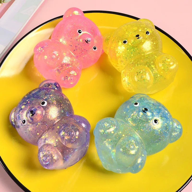 1 pçs aleatório glitter goma urso needoh pequeno animal bonito anti estresse splat descompressões ventilação espremer brinquedo urso prop