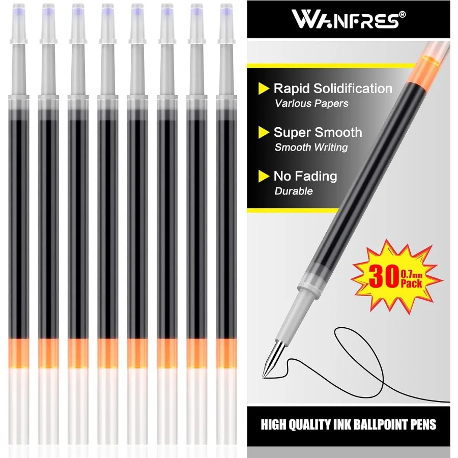 

Стержни для шариковых ручек с гелевыми чернилами, 0,7 мм, черные, 30 шт., выдвижные чернильные стержни для ручек PressOn, совместимые с Pilot G2 Pentel E