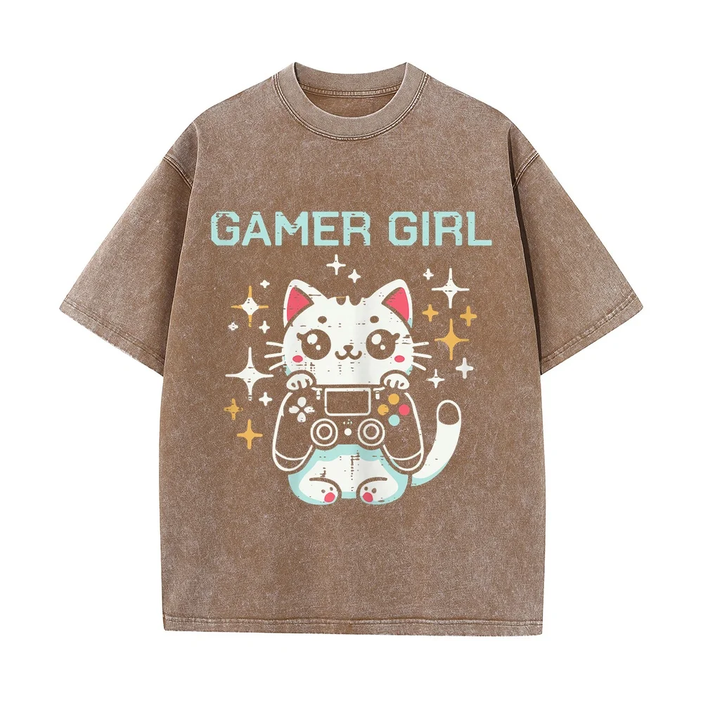 Gamer Girl Cat Kitten Cute Gaming Kitty Girls Kids Women T-Shirt ملابس Tops New Arrival Goods Men's T-Shirts Pet Owner Shirt