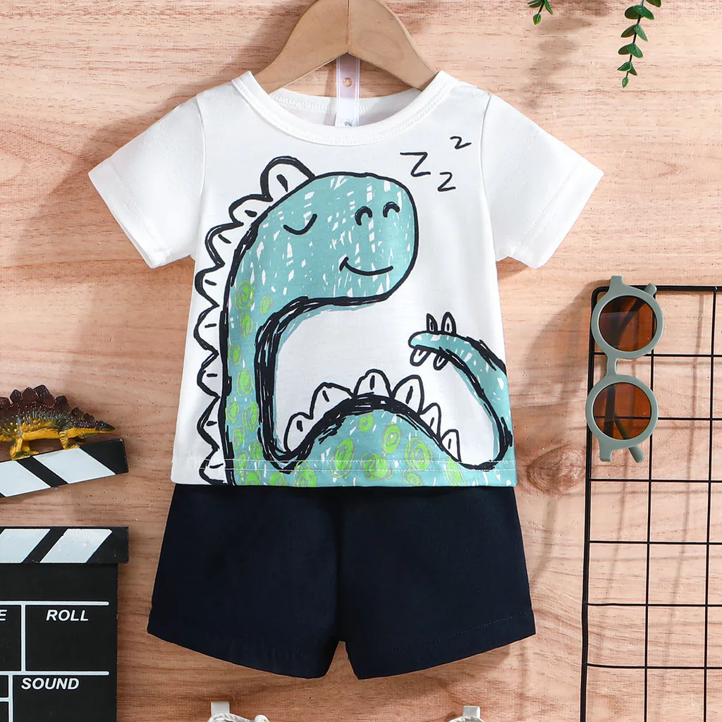 Infant Clothing Set For Kid Boy 3-24 Months Cartoon Dinosaur Short Sleeve tshirt and Shorts Summer Outfit For Newborn Baby Boys