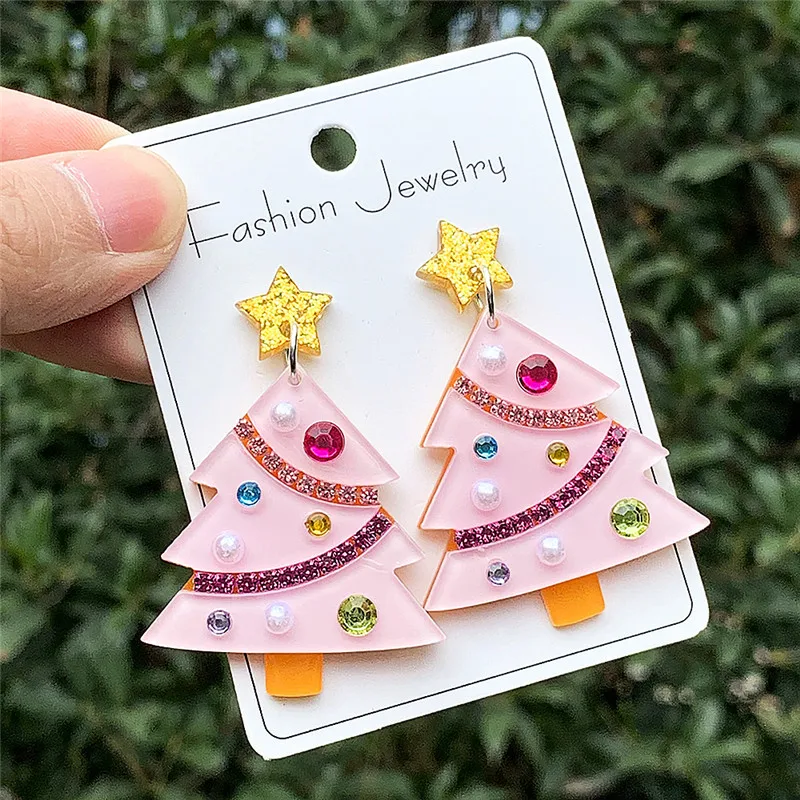 Boucles d'oreilles arbre de Noël en acrylique pour femme, bijoux d'oreille, design étoile mignonne, joyeux Noël, nouvelle mode, 7cm