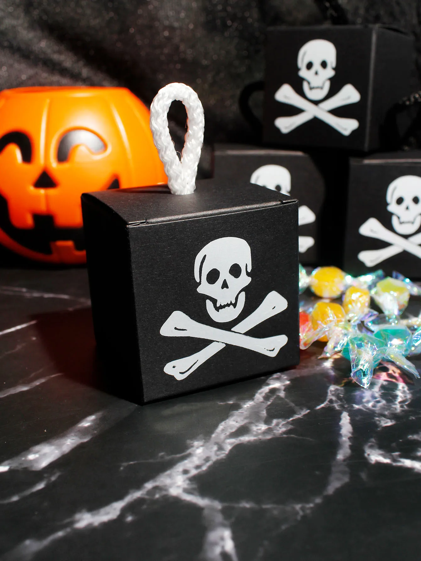 10/20/50pcs Halloween Candy Box Death Skull Square Box, Halloween Horror Decoration Preferred Candy Box ﻿