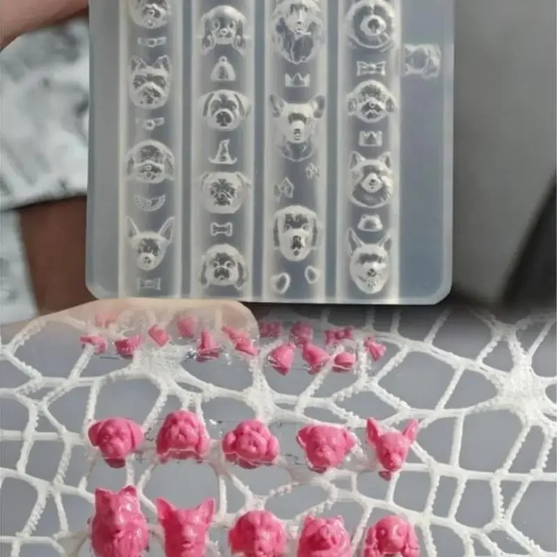 Silikonowa forma do zdobienia paznokci DIY 3D, urocza forma do paznokci w kształcie psa z kreskówki, przezroczysty szablon do rzeźbienia paznokci.