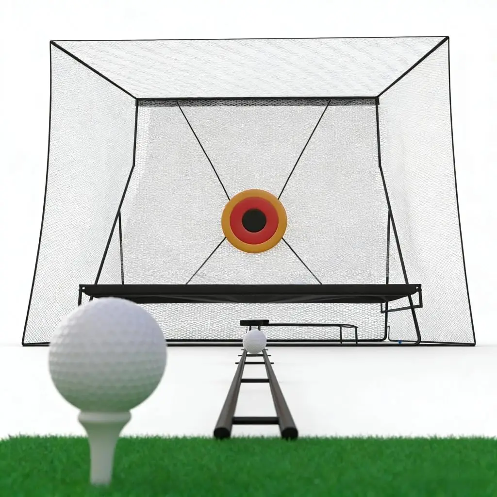 Image of Robustes Golf-Übungsnetz für Echte Bälle – Indoor/Outdoor-Übungskäfig mit Aufprallziel, Ballrücklaufbahn, Ballunterlage – Ideal für Schwung- und Chipping-Training, Nutzung als Golfsimulator