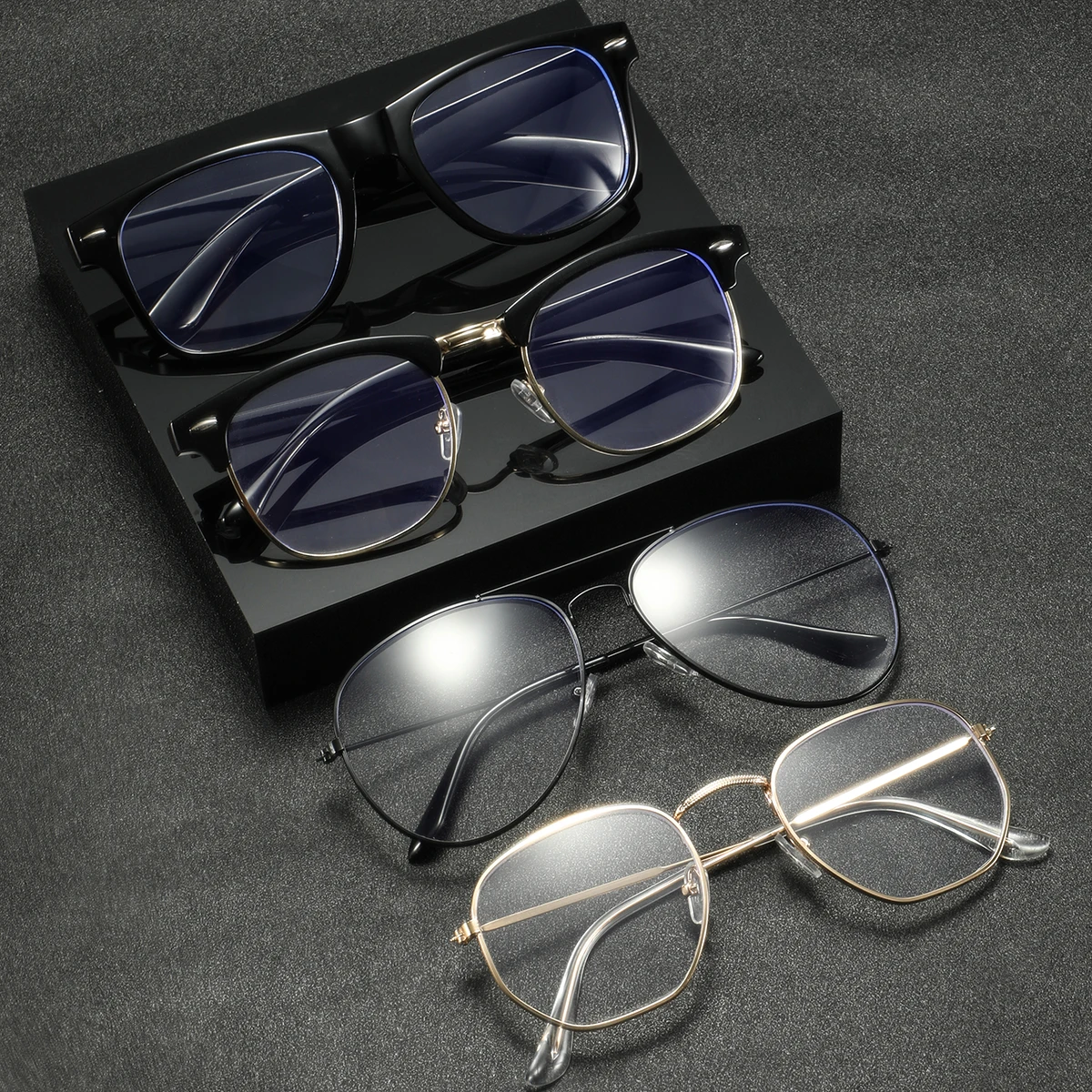 4 Pairs of Men's Metal Square Oval Rivet Retro Personality Simple Casual Versatile Stylish Trendy Fashion Non-Prescription Glasses Suitable for Daily and College Wear
