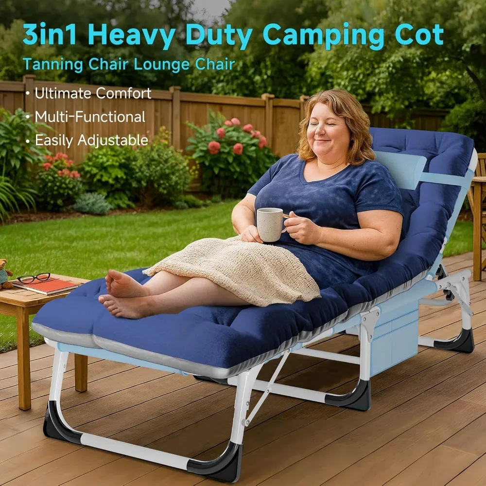 سرير تخييم خارجي عالي التحمل قابل للتعديل مع حصيرة للبالغين، قماش أكسفورد 1200D، سرير للسفر والتخييم