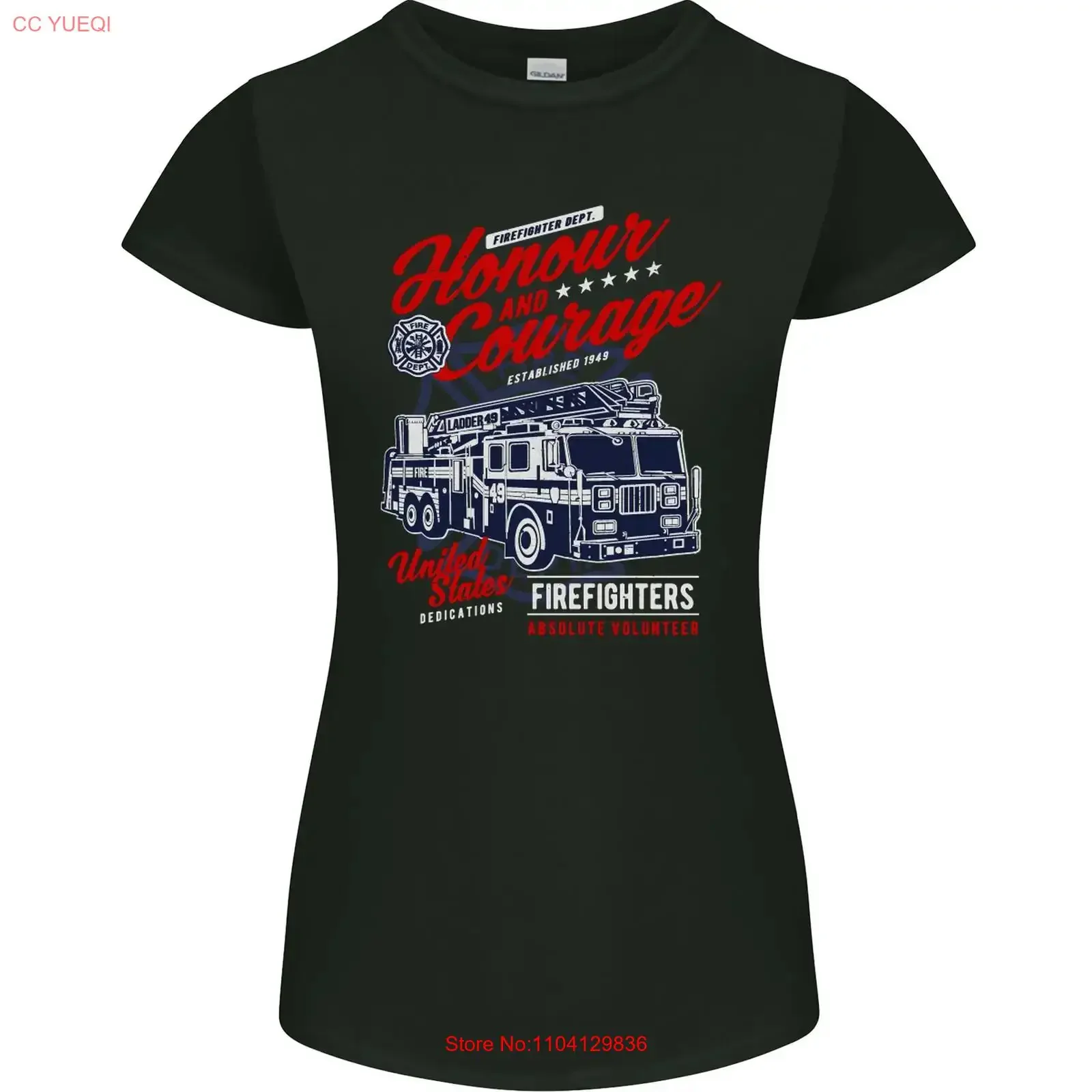 Honour and Courage Firefighter Fireman Womens Petite Cut T Shirt vintage Washed streetwear graphic Versatile Comfortable
