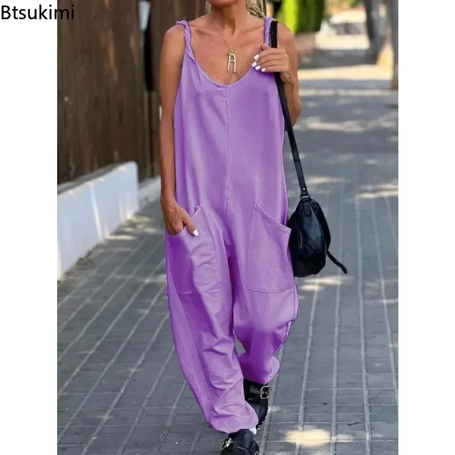 2024 Women\'s Plus Size Casual Wide Leg Jumpsuits Solid V Neck Low-cut Daily Wear Oversized Overalls Female Outfits Backless 5XL