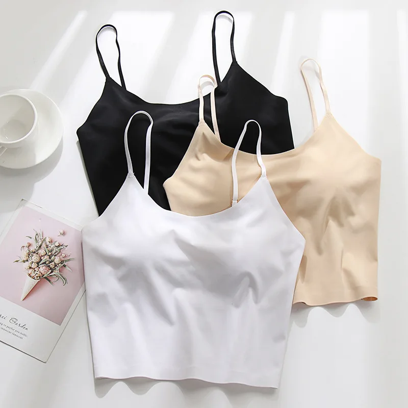 Sexy Women Bras Top Ice Silk Breathable Padded Underwear Female Sleeping Bralette Cropped Top Girls Seamless Push Up Brassiere