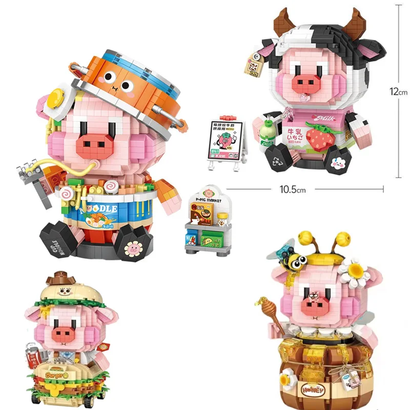 

Cute Animal Pig Micro Particles Building Blocks Creative Assembled Kids Educational Home Decor Mini MOC Bricks Toy Holiday Gifts