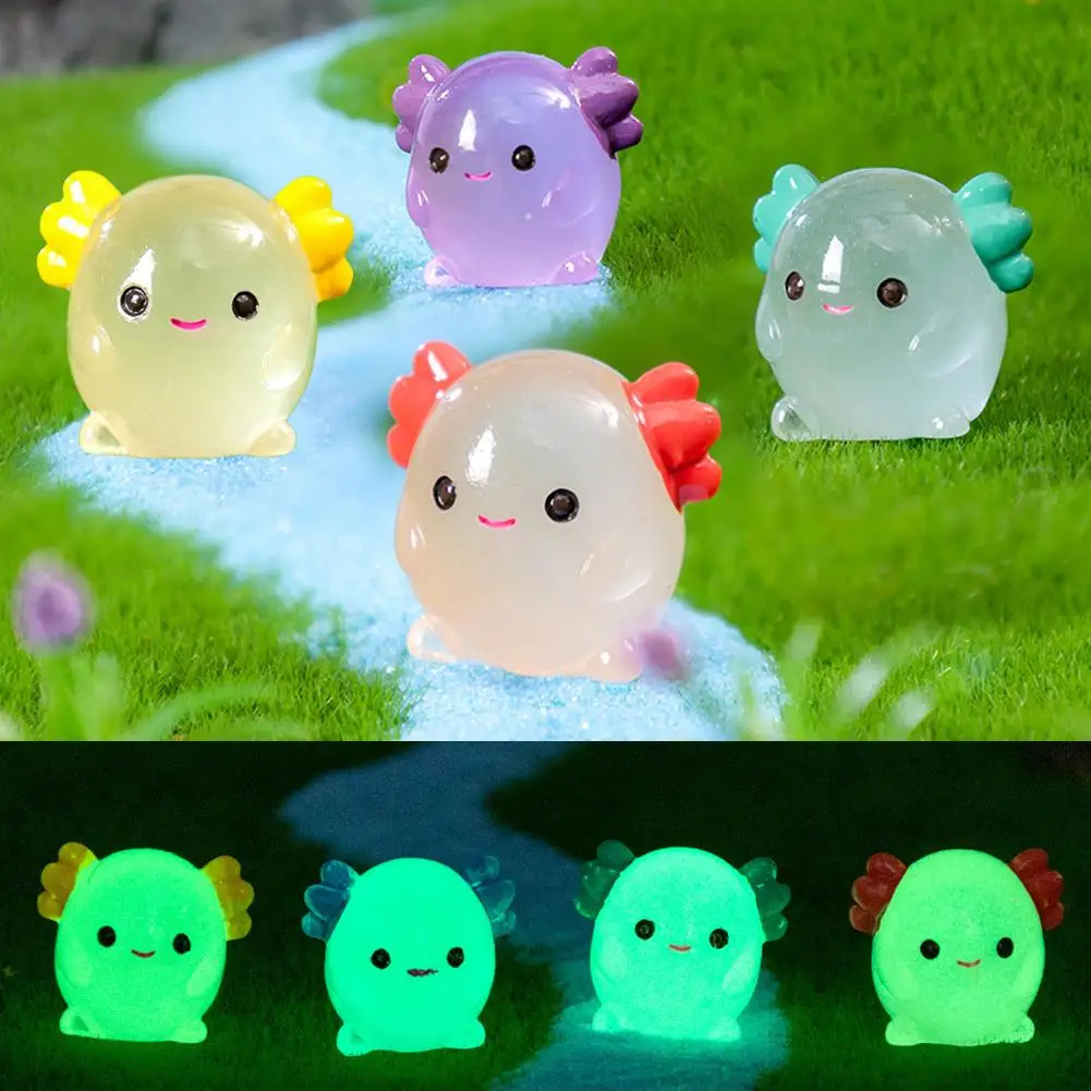 

Glow In The Dark Axolotl Miniatures Cute Luminous Resin Animal Ornament For Potted Plants DIY Crafts Home Decor Gift 1Pc