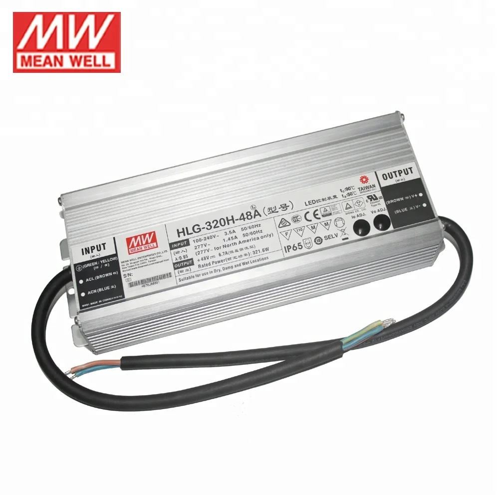 

LED Driver HLG-320H-48 Meanwell Dimmable SMPS Output 110V DC 48V Built-in 3 in 1 Dimming and PFC Function