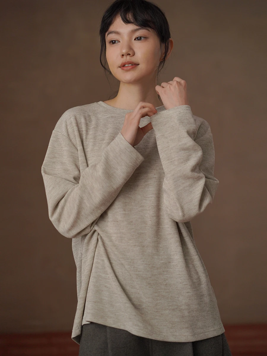 

Футболка Hacikis Miss Lazy Fre Slim Fit с длинным рукавом и круглым вырезом, с узлом на талии, универсальная, свободного кроя