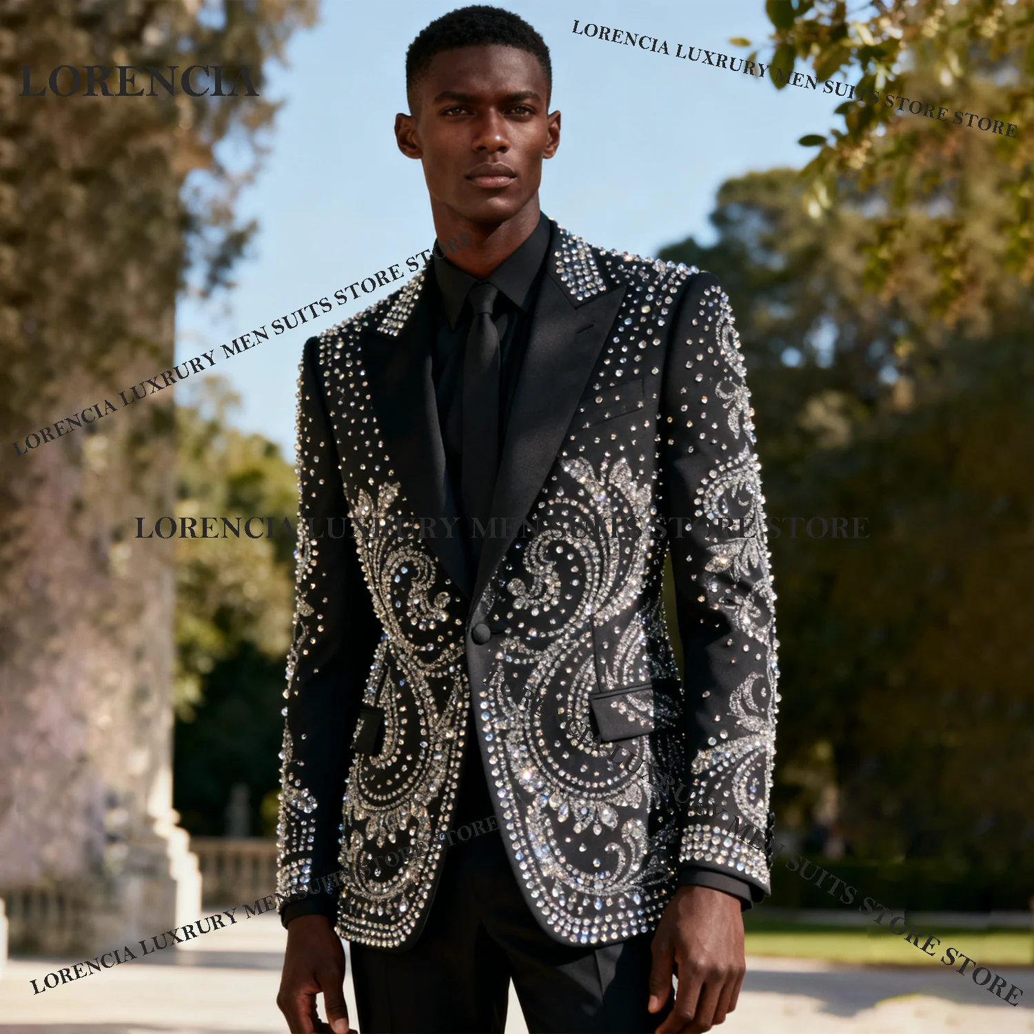 

Handsome Customized Diamond Design Luxury Men Suits Fashion Wedding Tuxedos Slim Ropa hombre 3 Pieces Sets Groom Male Blazers