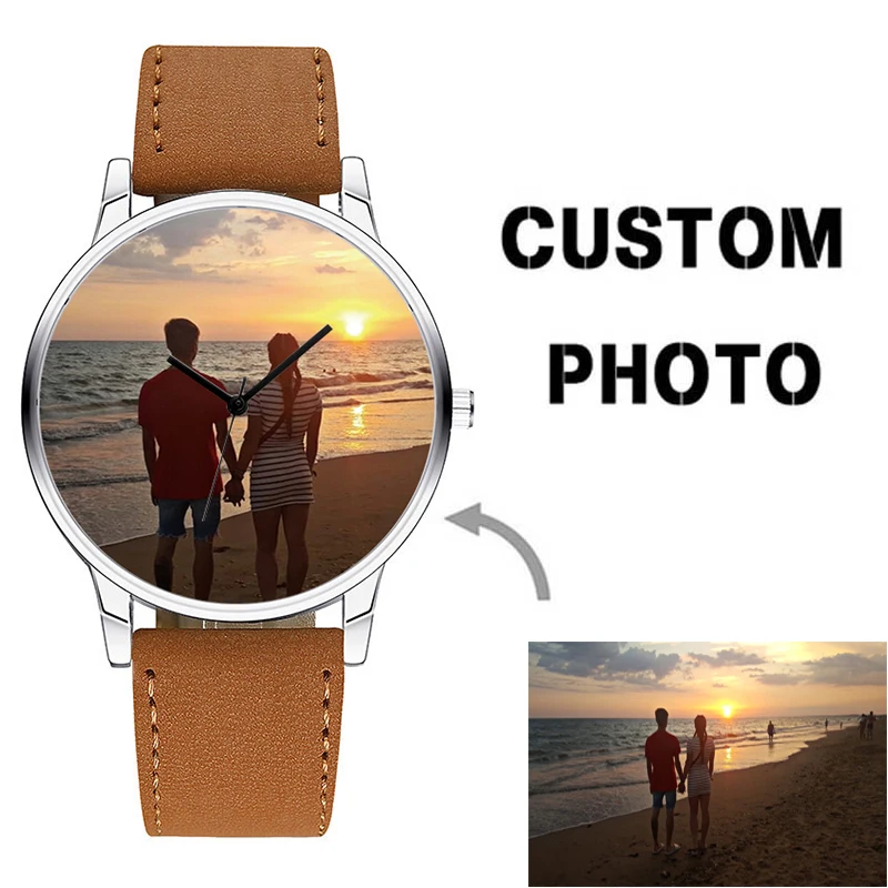 Custom Photo Watch for Men Women Customized Leather Wrist Watch Personalized Engraved Watch Birthday Gift for Mom Father Wife