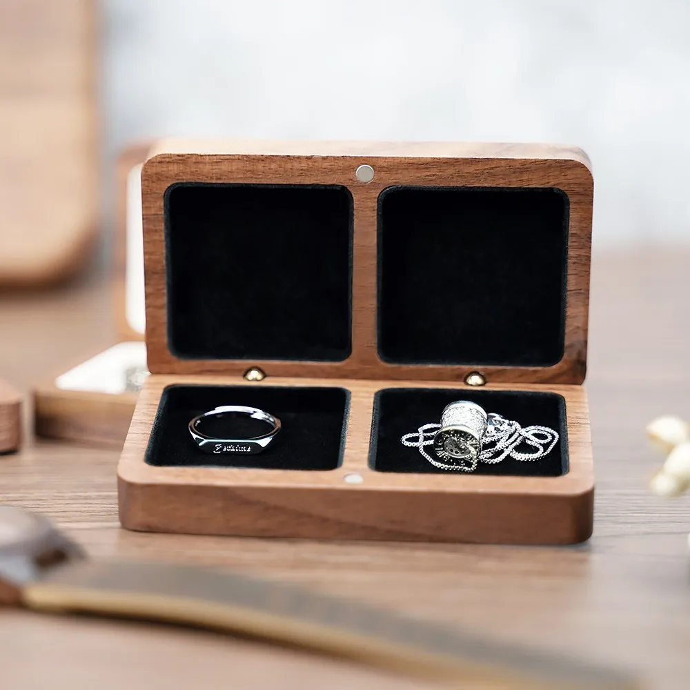 

Wooden Couple Ring Box Large Capacity Jewelry Organizer Ring Bearer Box Double Seat Display Holder Rings Gift Box