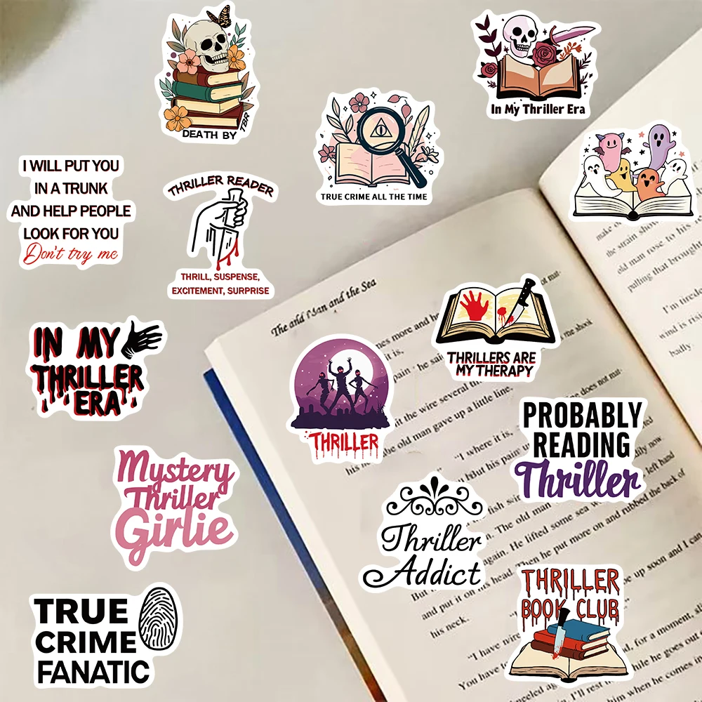 50/100PCS Thriller Book Stickers Cafe Horror Cartoon Aesthetic Funny Luggage Cafe Bicycle Streetwear Design Waterproof Stickers