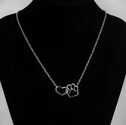 Collares Con Colgante Hollow Pet Paw Footprint Necklaces Cute Animal Dog Cat Love Heart Pendant For Women Girls Jewelry Choker