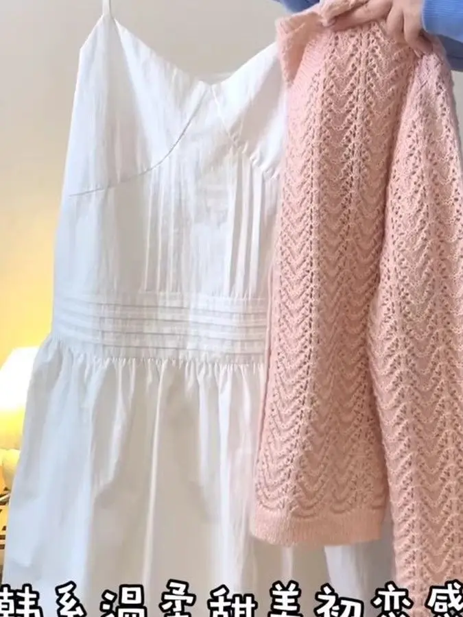 Vestido Midi Estilo Coreano Solto com Decote em V para Mulheres Plus Size, Novo Estilo de Verão, Vestido Branco Sem Alças, Ta...