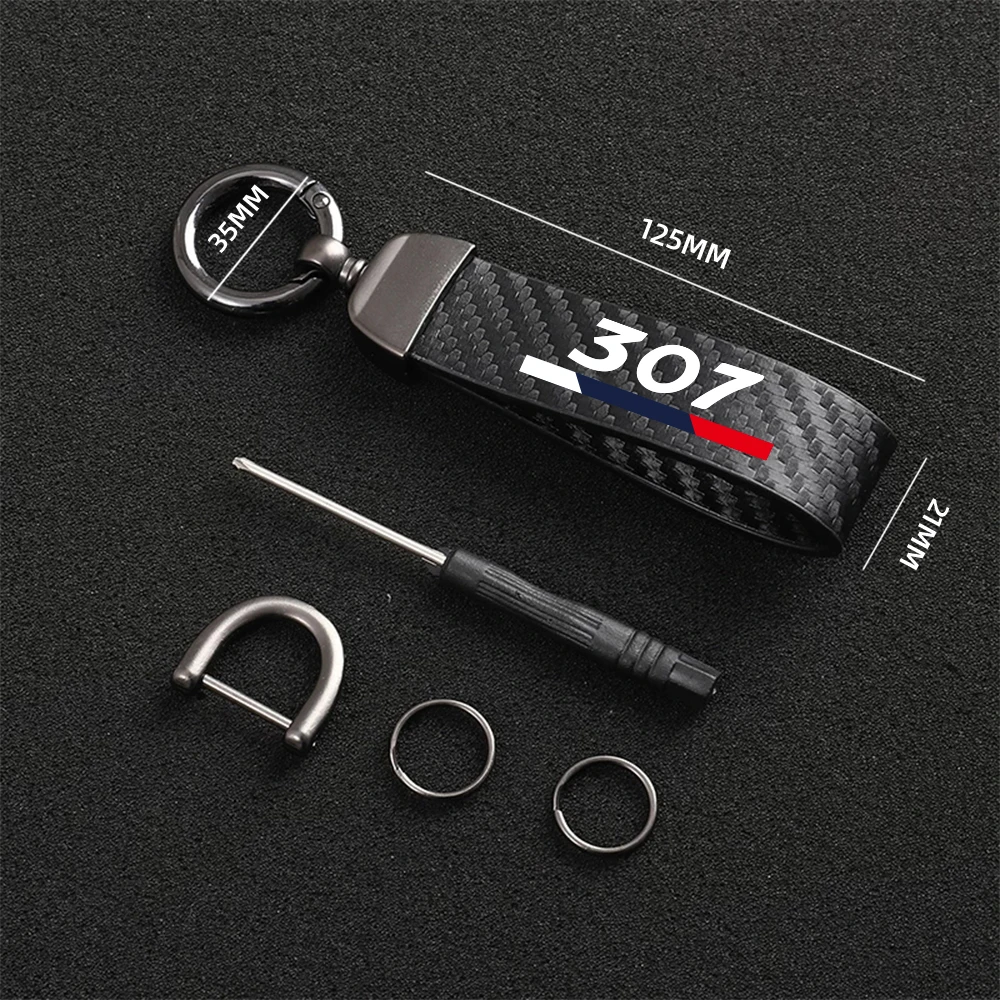 Car Metal Key Ring Carbon Fiber Patter Keyring Car Keychain Simple Personality Auto Accessories For Peugeot 306 307 308