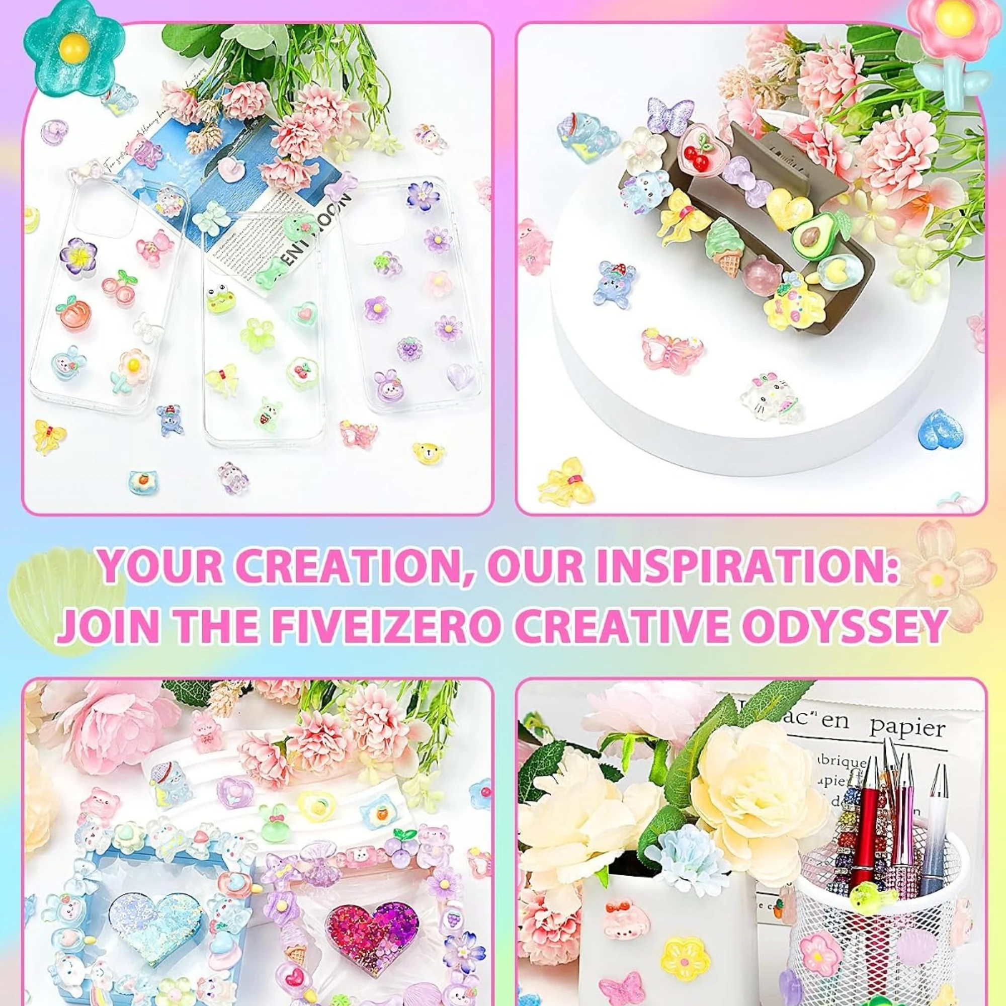 Kawaii Harz-Glitzer-Designs, leichte Ornamente, 100/200/300 Stück, DIY-Handyhüllen, Nagelschmuck, Bastelzubehör – Detail 5