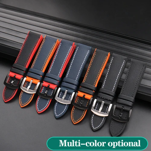 Imagen 2 del producto Para IWC Pilot Mark 18 portugués Tudor Breitling correa de reloj inferior de goma de nailon correa de reloj 19mm 20mm 21mm 22mm 23mm 24mm