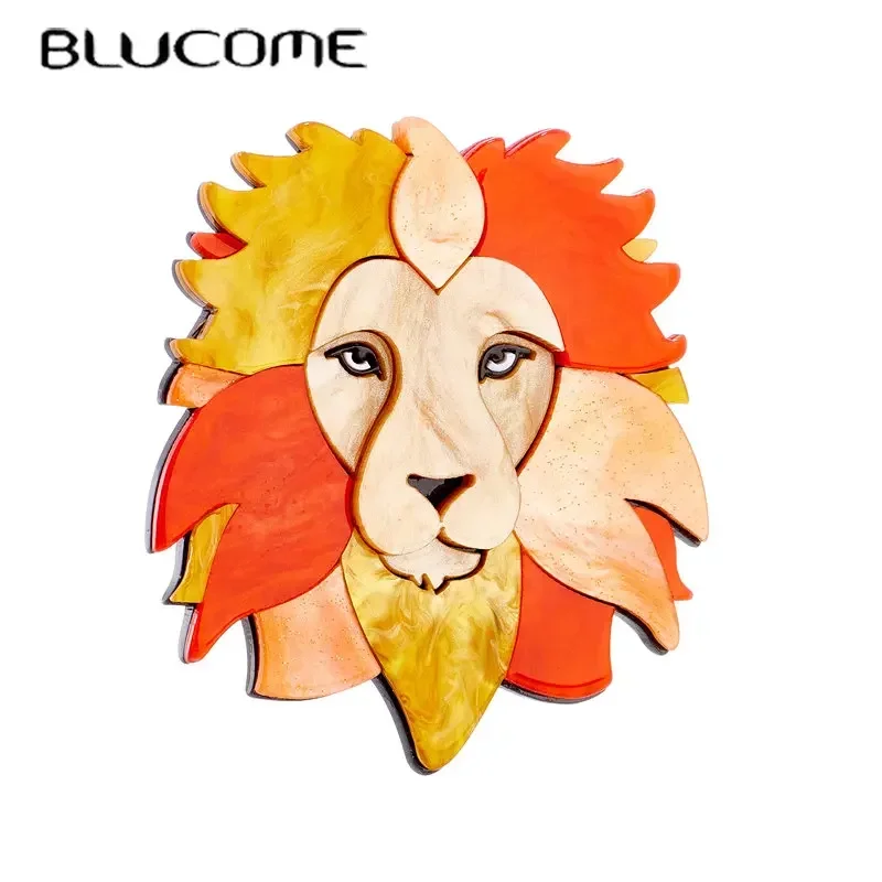 Blucome High Quality Lion Head Shape Women Brooch Acrylic Material Handmade Animal Women Pins Brooches on Bags Clothes