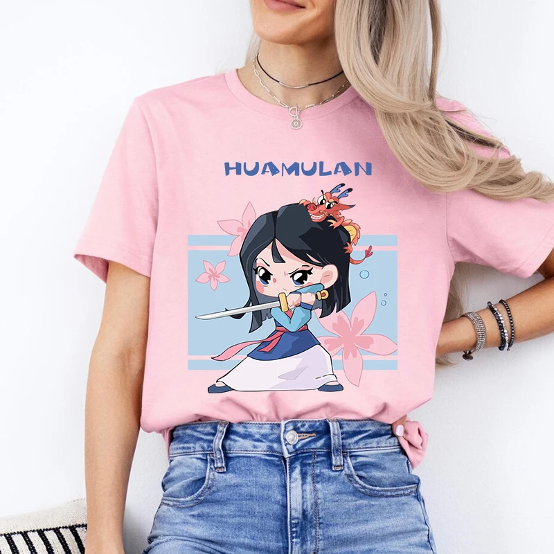 Disney Mulan Princess Printed Women's T-Shirt Pure Cotton Short Sleeve Casual Top Personalized Women's Clothing