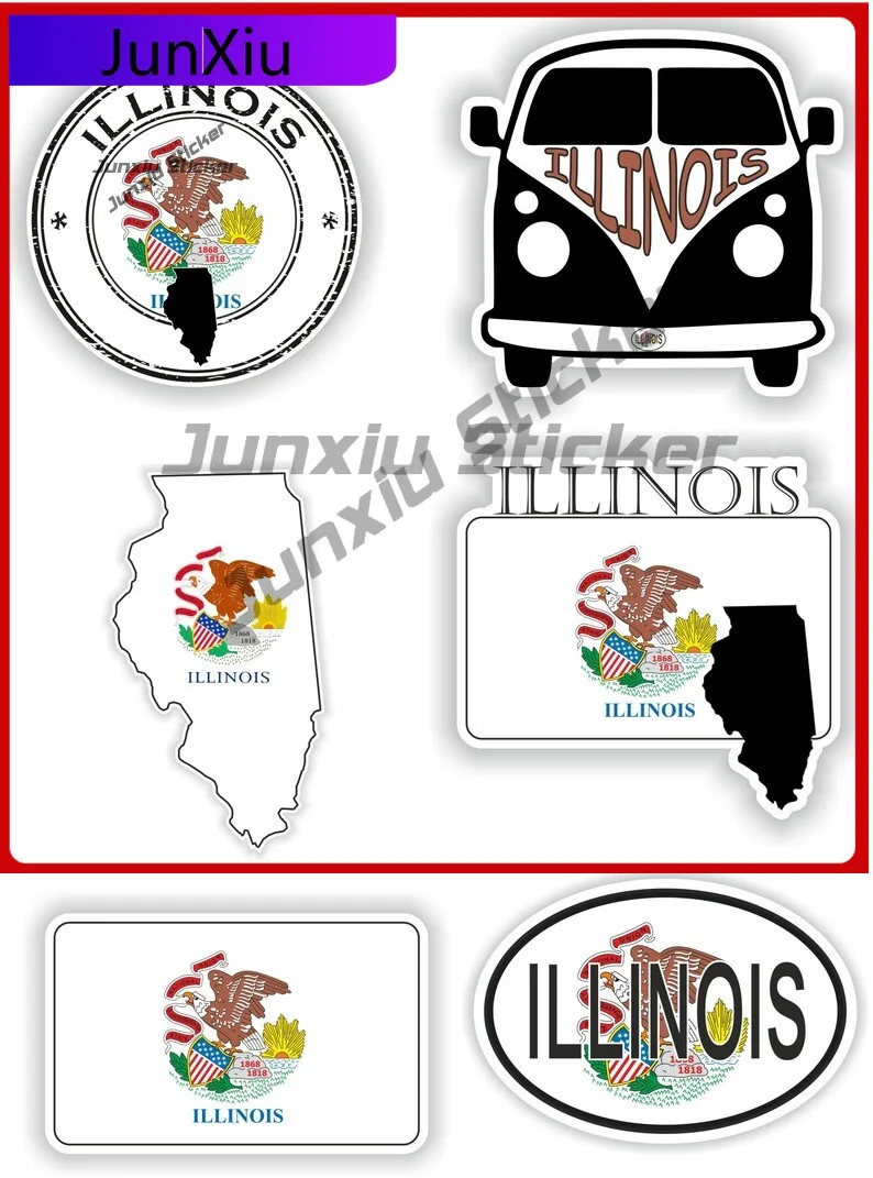 

Illinois Flag United States Vinyl Stickers Travel Vacation Decals Exterior Accessories Camper Van Bicycle Decals Suv Cover Water
