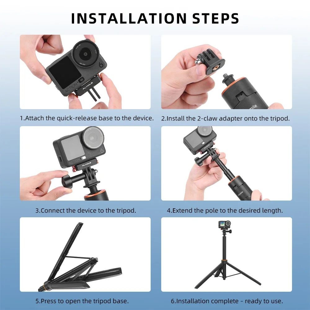 Flymile Ein-Klick-Aufklapp-Stativ für DJI Pocket 4/4P/3/Insta360 X6/Gopro Kamera, 1,6 m verstellbarer Selfie-Stick für Vlgo-Video. – Detail 14