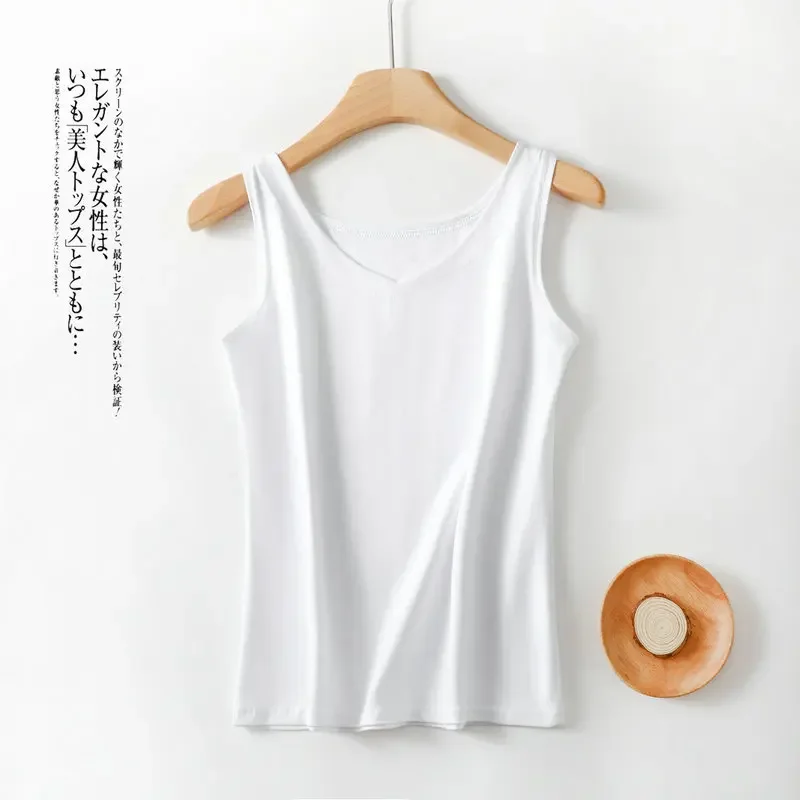 2024 new summer women's sleeveless vest single-piece top Modal vest body-fitting bottom top V-neck sling with thin home clothes