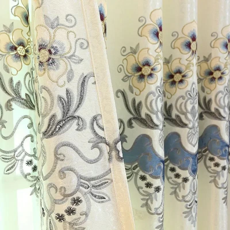 

New European Embroidered Curtains for Living Dining Room Bedroom Velvet Embroidery Curtain Study Curtains Customize