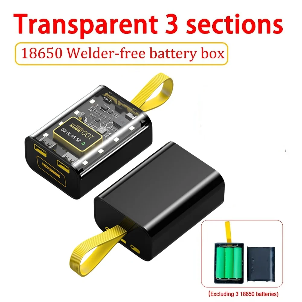 3*18650 Powerbank-Gehäuse Batterie-Aufbewahrungsbox Nachtlicht Dual-USB-Ladegerät DIY-Gehäuse für iPhone Xiaomi 18650 Batterie-Aufbewahrungsbox