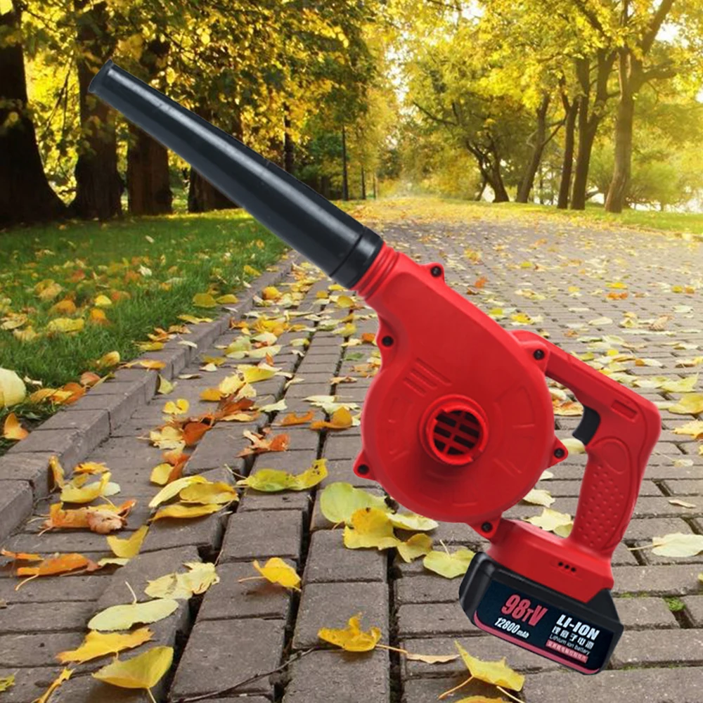 20V/12800mAh Red & Black Mini Cordless Leaf Blower Handheld Sweeper Air Workshop Blowing Machine 21000r/min