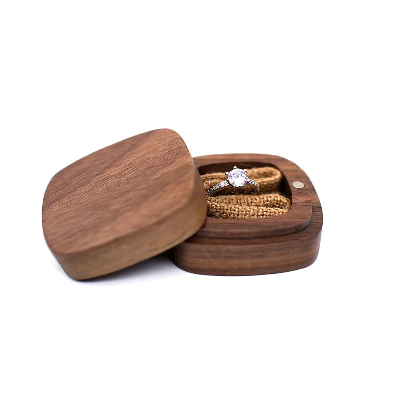 For Black Walnut Solid Wood Box Ring Necklace Earrings Magnetic Attraction Carrying Small Box