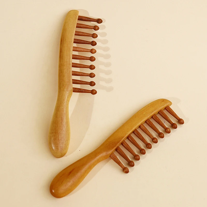 Natürlicher Garapa-Holzkamm, Meridian-Massage, antistatisch, kein Verheddern, breitzahniger Kamm für Frauen und Mädchen, glattes, lockiges Haar – Detail 6