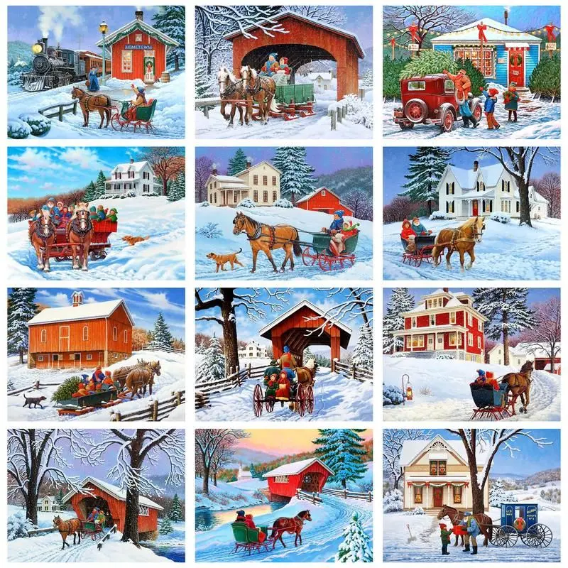 

CHENISTORY Paint By Number Winter House scenery Drawing On Canvas Hand Painted Art Gift DIY Pictures By Numbers Kits Home Decor