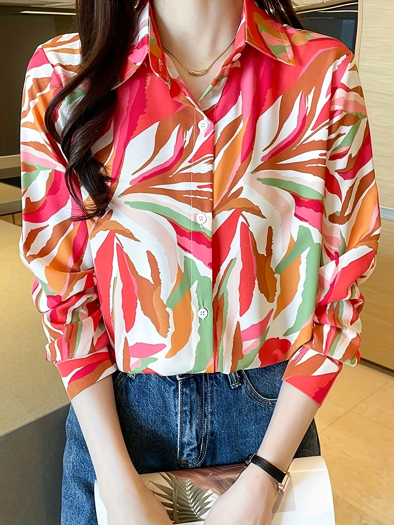 New Arrival Women\'s Blusa Mujer for Spring Autumn Fashion Trendy Print Ladies\' Button-Down Shirt for Work and Casual