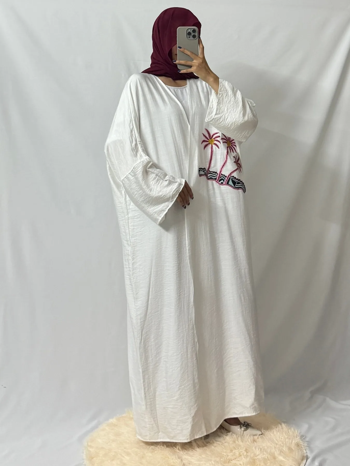 Kaftan Muslim Open Front Abayas Embroidery Long Sleeve Maxi Ramadan Prayer Dress Islamic Clothing Muslim Jilbabs Kaftans